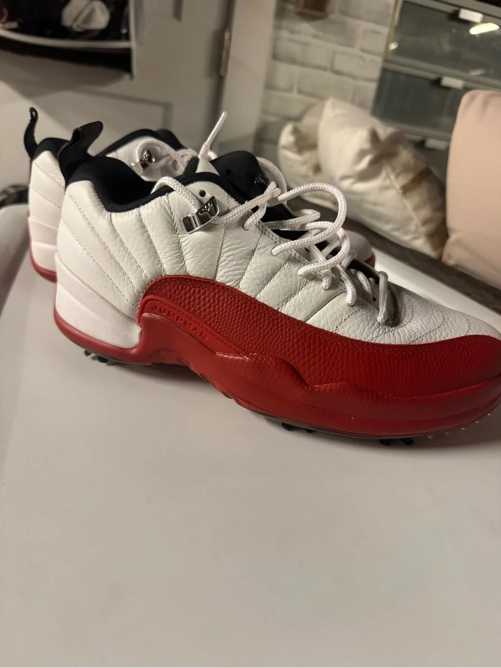 Jordan White and Red Golf Shoes